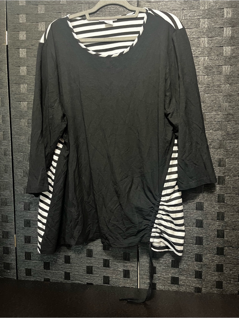 Allison Daley Black Tunic with Black-and-White Striped Panels Size 2X